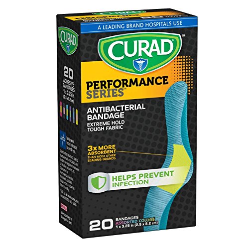 Curad Performance Series Antibacterial Adhesive Bandages, 1 X 3.25 Inch, 20 count