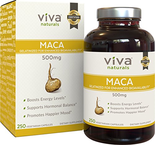 Viva Naturals Organic Maca Root, 500mg, 250 Veggie Capsules, Gelatinized for Enhanced Bioavailability