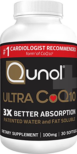 Qunol Ultra 100mg CoQ10, 3x Better Absorption, Patented Water and Fat Soluble Natural Supplement Form of C0Q10, Antioxidant for Heart Health, 30 Count Softgels