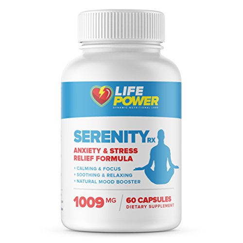 SERENITY RX- Anxiety & Stress Relief Formula. Rhodiola, Chamomile, St John’s Wort, GABA, Valerian, 5-HTP & 10 Vitamins to Promote Natural Calm, Soothing & Relaxation. 60 Capsules.