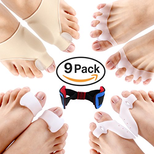Bunion Corrector & Bunion Relief Protector Sleeves Kit, Treat Pain in Hallux Valgus - Tailors Bunion - Big Toe Joint - Hammer Toe - Toe Separators Spacers Straighteners splint Aid surgery treatment
