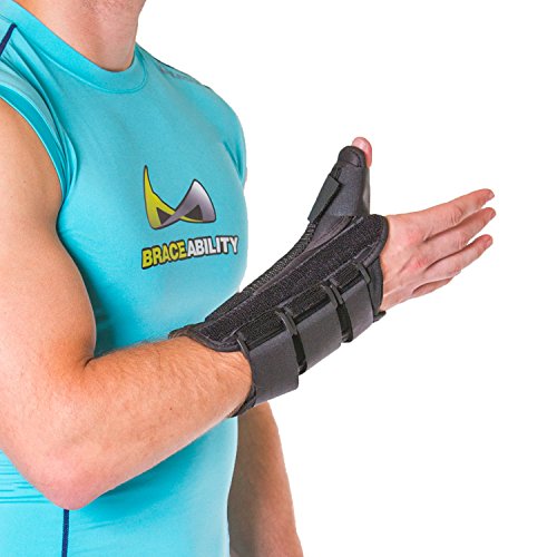 BraceAbility Thumb & Wrist Tendonitis Splint | Immobilizes Thumb Joint to Treat De Quervain's Tenosynovitis Tendon Pain, Swelling & Arthritis (M - Left Hand)