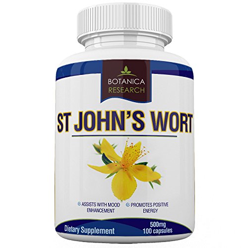 St John's Wort Extract Supplement: 500mg Vitamin Herb For Mood, Serotonin, Dopamine, and Anxiety Relief Support. Helps ease symptoms of Stress, Sadness, Seasonal Mild Depression Disorder Saint John Wort Compliments Mindfullness, Meditation, Positive Mental Health and other Natural Remedies - 100 Capsule Pills by Botanica Research