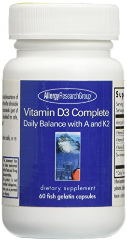 Allergy Research Group Vitamin D3 Complete Daily Balance with A and K2 Fish Gelatin Capsules, 60 Count