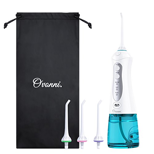 Ovonni Portable Water Flosser Cordless Oral Irrigator Electric USB Rechargeable Dental Care with 3 Modes and 200ML Water Tank IPX7 Waterproof Teeth Cleaner with 4 Jet Tips Replacement and Storage Bag