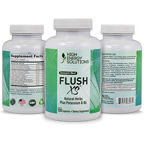 HIGH ENERGY SOLUTIONS Flush XS 120 Capsules Herbal Diuretic Supplements For Water Retention, PMS, Edema, Blood Pressure, Bloating Maximum Strength (1396mg / Serving) - GMP - USA