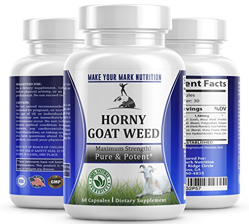 Premium, Powerful, Potent Horny Goat Weed With Maca Root Extract, Natural Supplement - For Men and Women, For Energy, Stamina, Sexual Performance - 60 Capsules - Month Supply 1560 mg Per Serving, USA