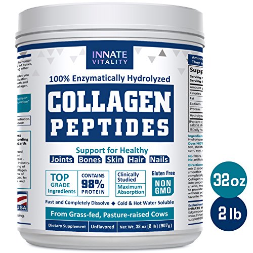 Premium Collagen Peptides (2 Pounds / 32oz) | 100% Enzymatically Hydrolyzed | Hormone Free & Antibiotics Free | Grass-Fed Pasture-Raised Non-Gmo and Gluten Free - Unflavored and Mix Instantly - Kosher