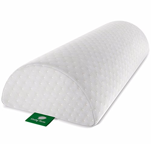 Back Pain Relief Half-Moon Bolster / Wedge by Cushy Form - Provides Best Support for Sleeping on Side or Back - Memory Foam Semi-Roll Pillow with Washable Organic Cotton Cover (Large, White)