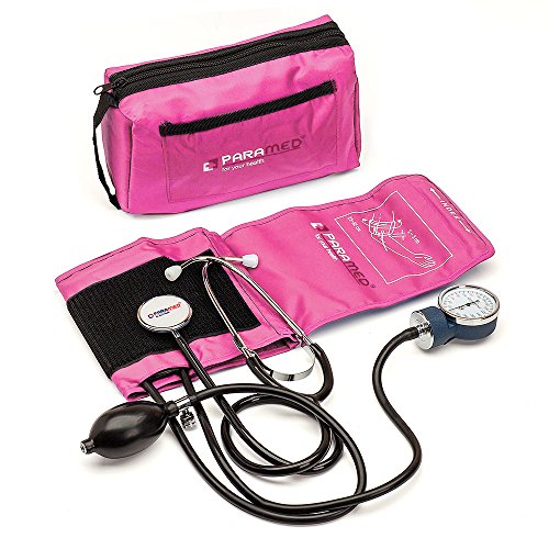 Manual Blood Pressure Cuff By Paramed – Professional Aneroid Sphygmomanometer With Carrying Case – Adult Sized Cuff – Blood Pressure Monitor Set With Stethoscope (Pink)