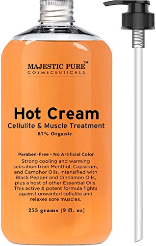 Majestic Pure Anti Cellulite Cream, 87% Organic Fat Burner Cream, Tight Muscles & Joint and Muscle Pain, Natural Cellulite Treatment - Soothes, Relaxes, and Tightens Skin - 9 Oz