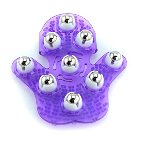 SAMYO Palm Shaped Massage Glove Body Massager with 9 360-degree-roller Metal Roller Ball Beauty Body Care (Purple)