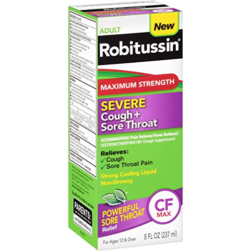 Robitussin Adult Maximum Strength Severe Cough + Sore Throat Relief Medicine, Cough Suppressant, Acetaminophen, 8 Fluid Ounce