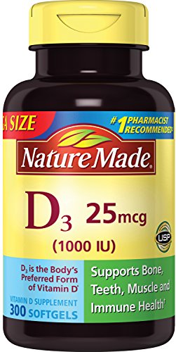 Nature Made Vitamin D3 1000 IU Softgels 300 Ct Mega Size (Packaging may vary)