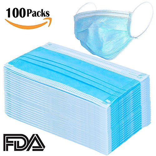 100 Pcs Disposable Earloop Face Masks Dental Surgical Hypoallergenic Breathability Comfort-Great For People With Allergies And The Flu