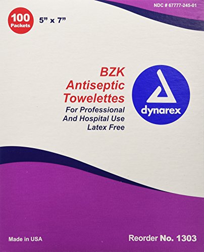 Dynarex BZK Antiseptic Towelette, 100 Count (Pack of 10)