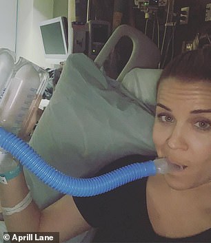 Aprill took selfies as she did a breathing test at the hospital in Dallas