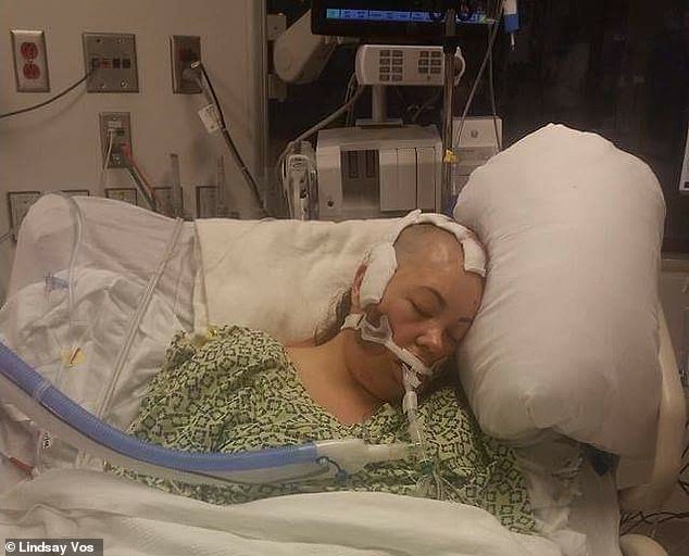An artery ruptured during Lindsay's brain surgery and she had to be placed in a medically induced coma for some five days afterwards in order to allow the swelling to subside