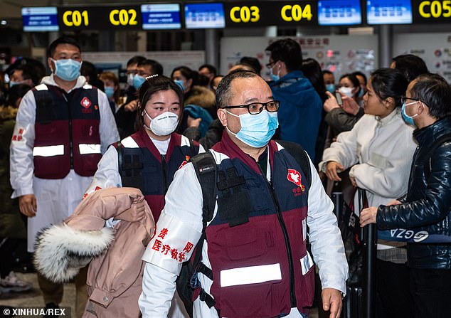 Medical workers in Guiyang, Guizhou, prepare to head into Wuhan to help with the response to the coronavirus outbreak