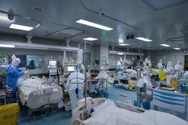 An intensive care unit dedicated to treating coronavirus patients in Wuhan, China. Experts say the U.S. would experience significant shortages of medical supplies in plausible worst-case-scenarios.