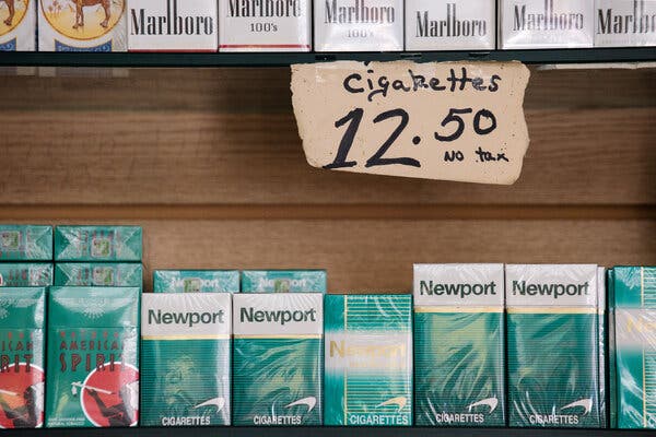Menthol cigarettes on a shelf in Brooklyn.